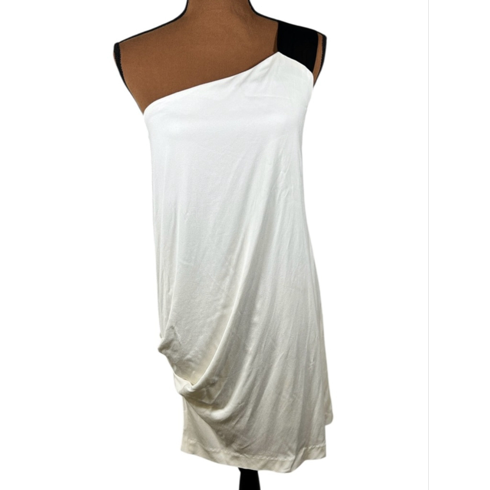 Laila Azhar Ivory One Shoulder Gathered Side Drape Dress 6 - Picture 2 of 9